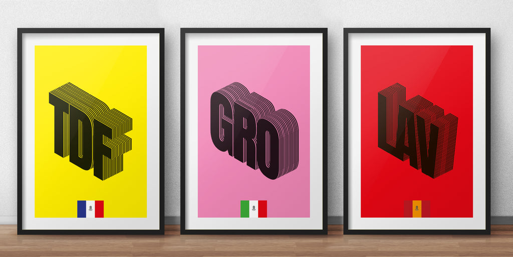 The Grand Tours Typographic - Tour De France, Vuelta a Espana and Giro d'Italia prints