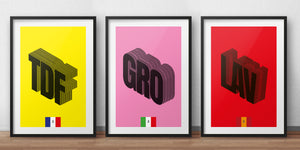 The Grand Tours Typographic - Tour De France, Vuelta a Espana and Giro d'Italia prints