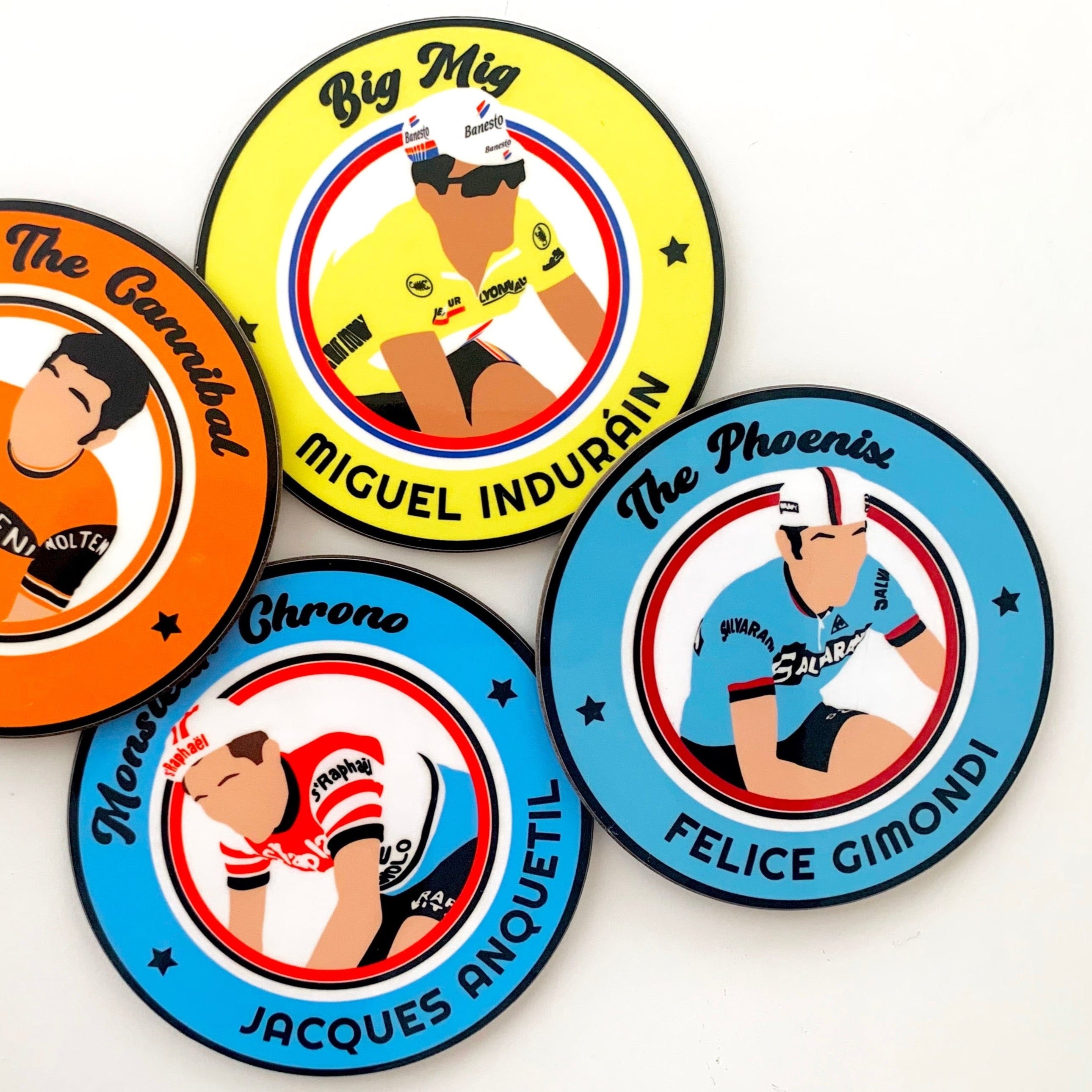 Merckx, Anquetil, Gimondi and Indurain - Coasters